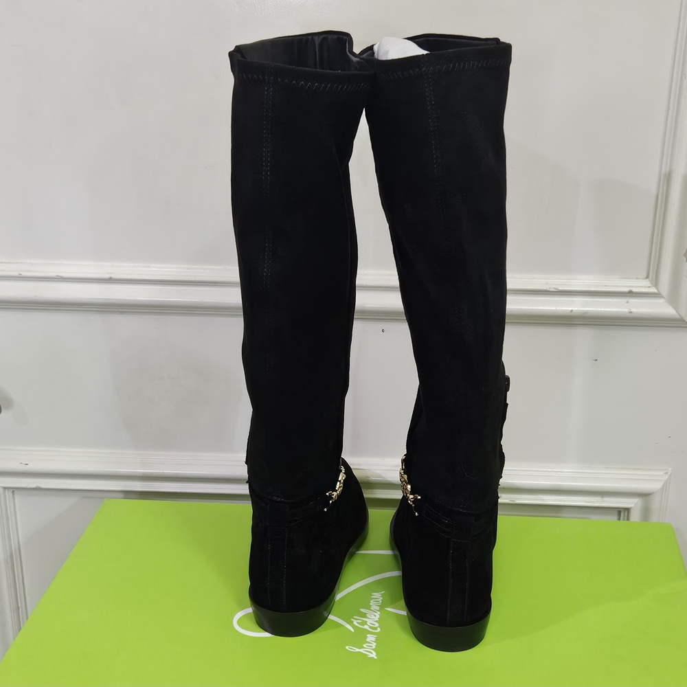 Sam Edelman Black Suede Clive Athletic Riding Boots with Gold Detail,Size 7, NIB - Picture 13 of 16